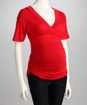 Janine Maternity Red Ruched Maternity Top.jpg